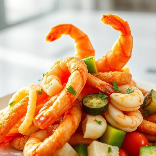 Fritto Misto di mare con calamari, gamberi e verdure.