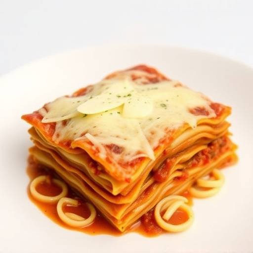 Lasagna al forno con strati di pasta fresca, rag&ugrave;, besciamella e parmigiano grattugiato