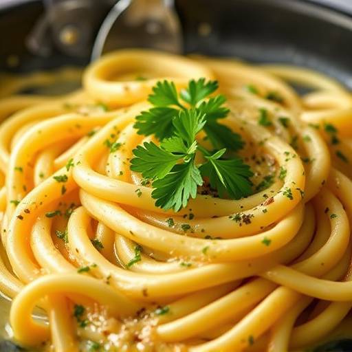 Spaghetti alla Carbonara fumanti, guarniti con prezzemolo fresco.