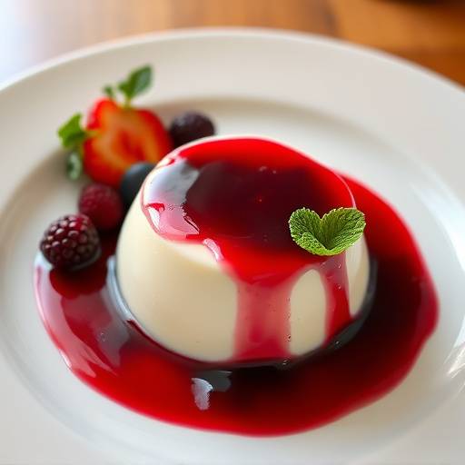 Una Panna Cotta liscia e invitante con salsa ai frutti di bosco